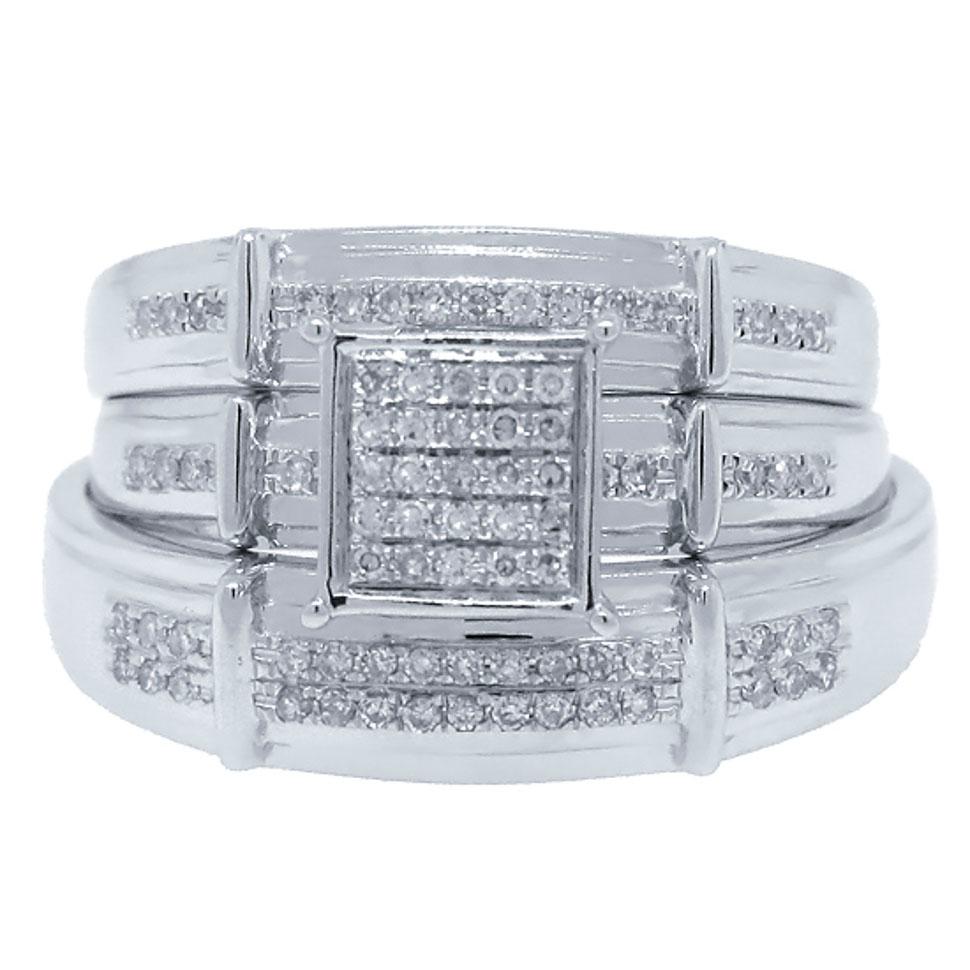 14k White Gold Diamond Trio Set Pave - 0.25ct