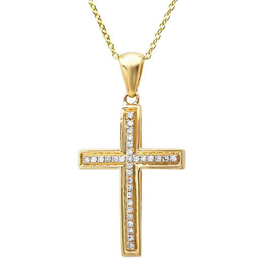 14k Yellow Gold Diamond Cross Pendant - 0.11ct