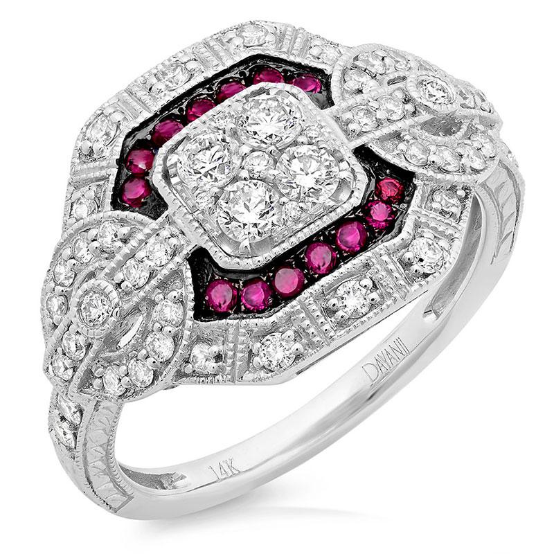 Diamond & 0.15ct Ruby 14k White Gold Ring - 0.62ct