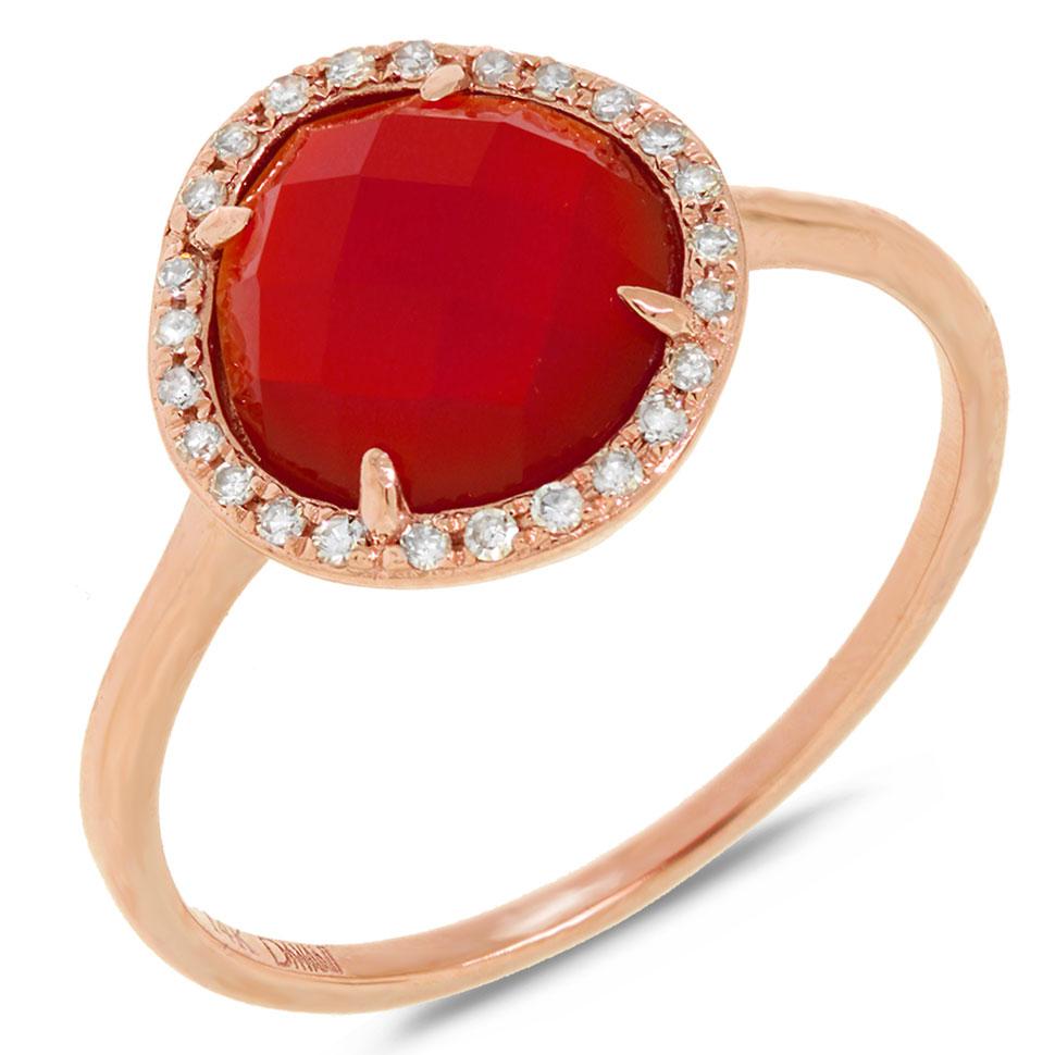 Diamond & 1.95ct Red Agate 14k Rose Gold Ring - 0.09ct