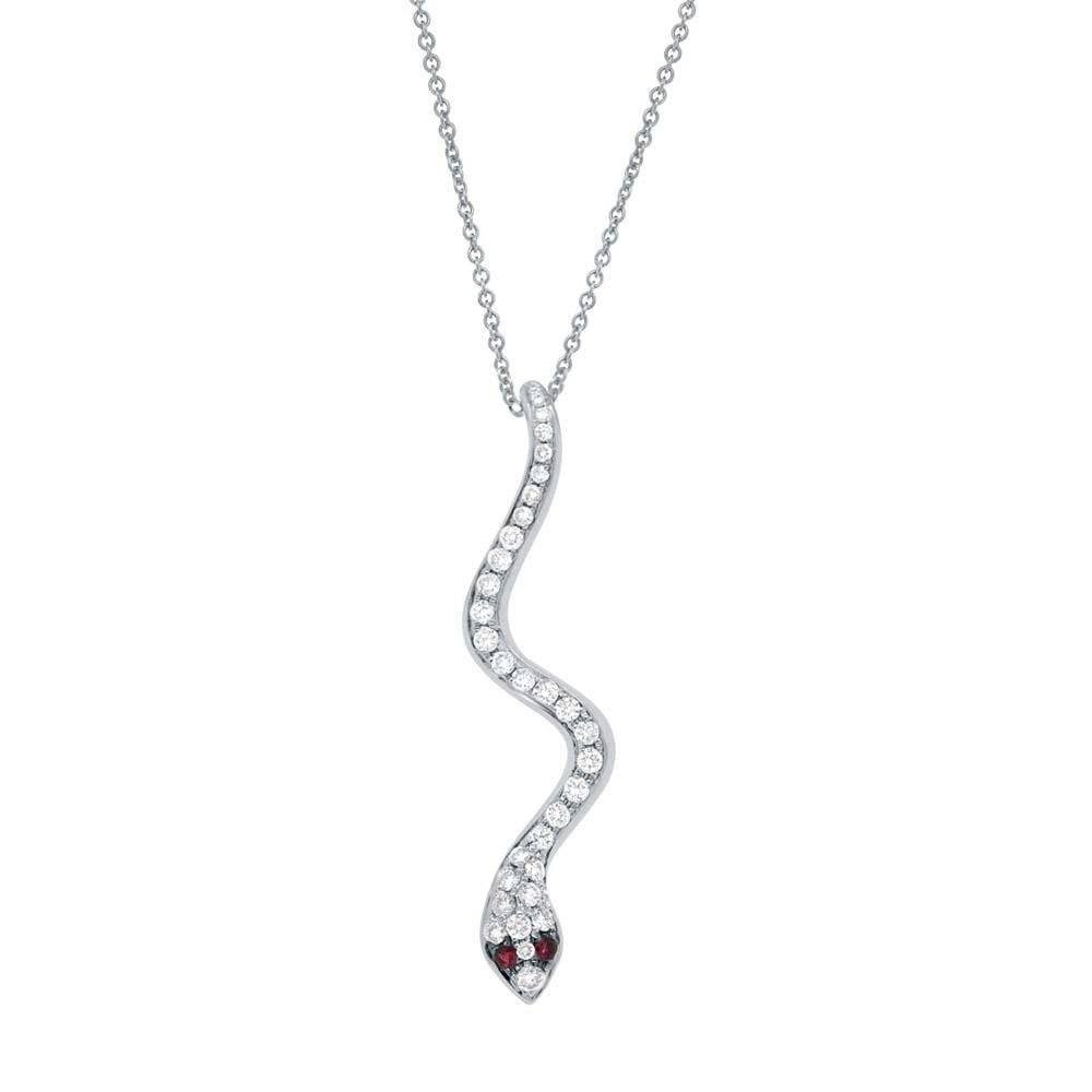 Diamond & 0.03ct Ruby 14k White Gold Snake Pendant