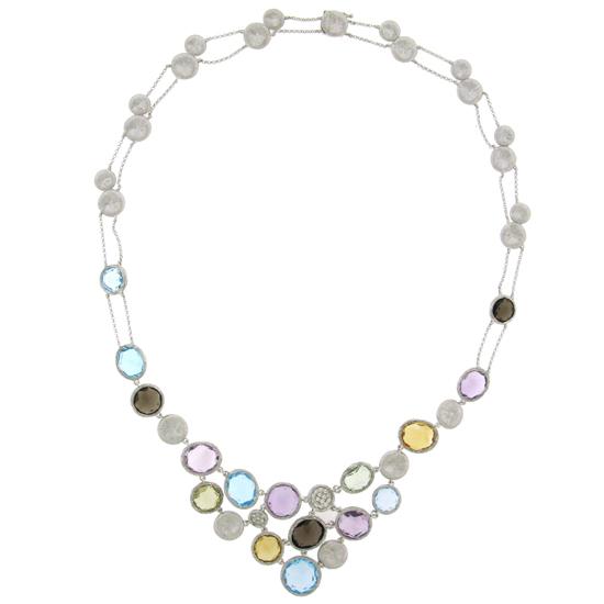 Diamond & 38.18ct Multicolor Stone 14k White Gold Necklace - 0.17ct