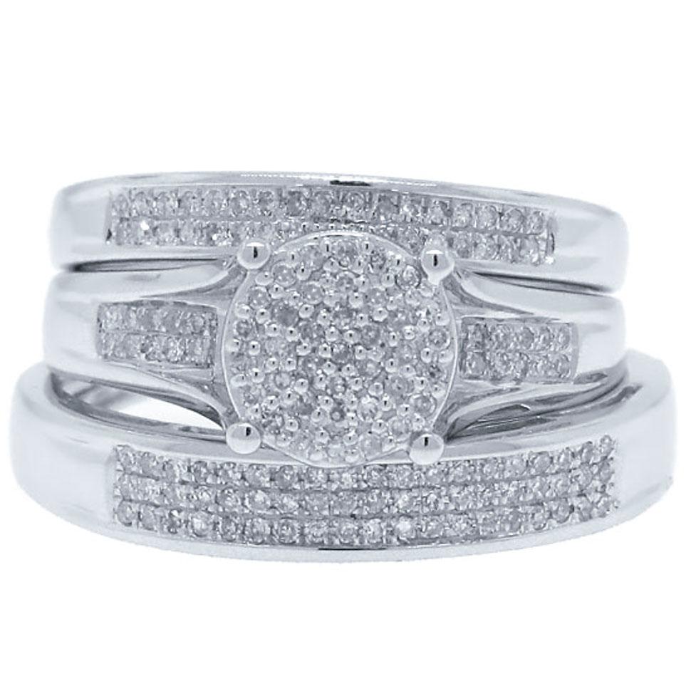 14k White Gold Diamond Trio Set Pave - 0.38ct