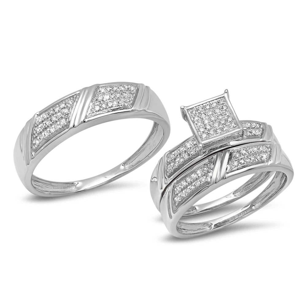 14k White Gold Diamond Trio Set Pave - 0.28ct