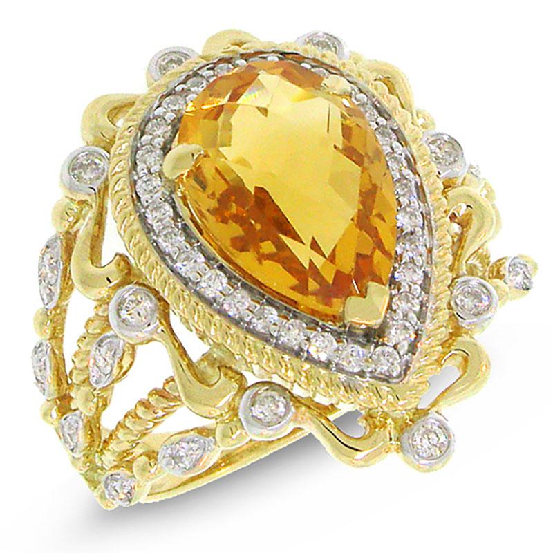 Diamond & 2.95ct Citrine 14k Two-tone Gold Ring - 0.35ct