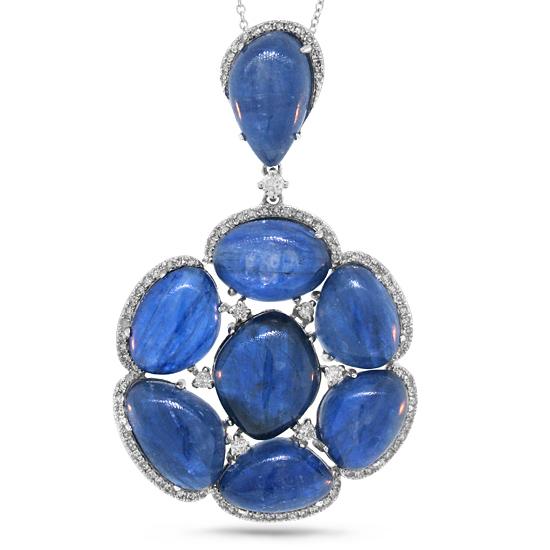 Diamond & 32.86ct Kyanite 14k White Gold Pendant - 0.48ct
