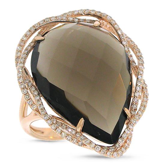 Diamond & 13.94ct Smokey Topaz 14k Rose Gold Ring - 0.38ct