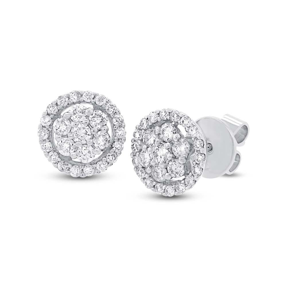 18k White Gold Diamond Cluster Stud Earring - 0.85ct