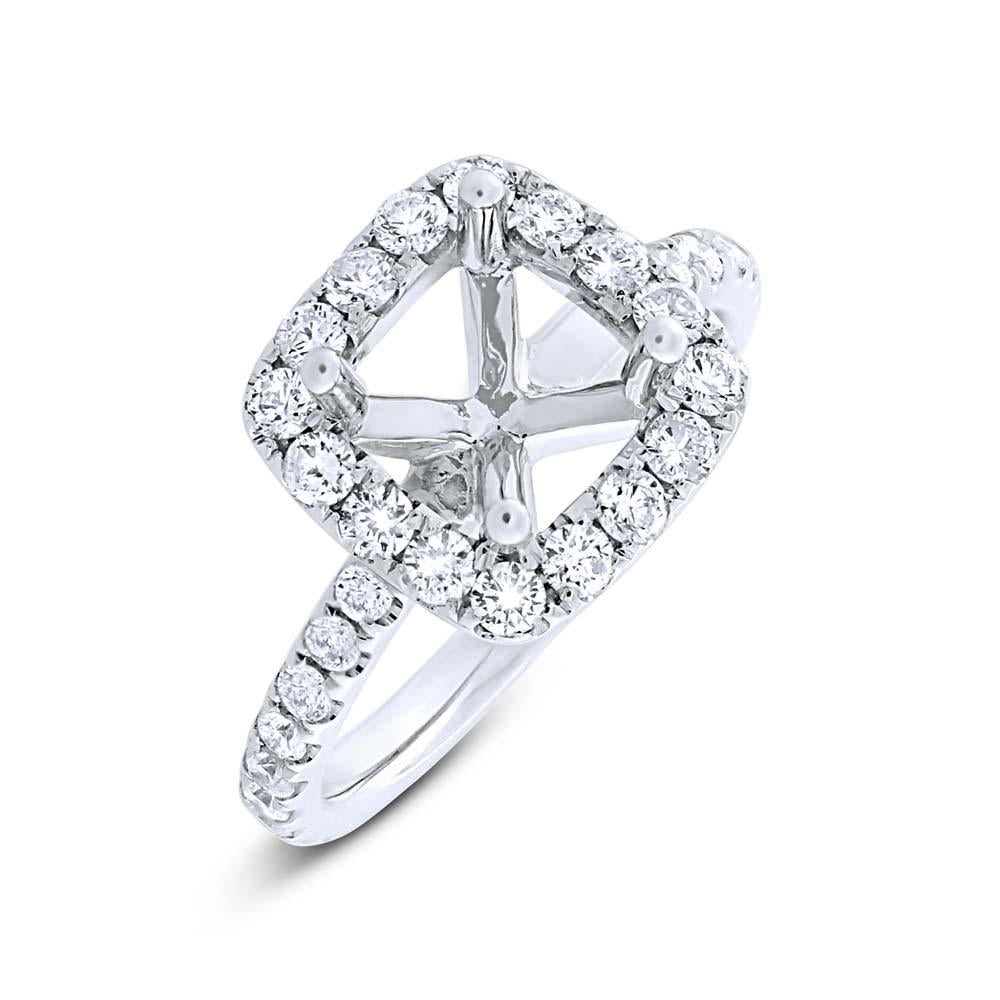 14k White Gold Diamond Semi-mount Ring for 7x7mm Center - 0.88ct