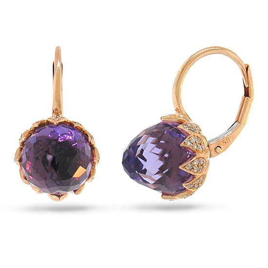 Diamond & 10.20ct Amethyst 14k Rose Gold Earring - 0.34ct