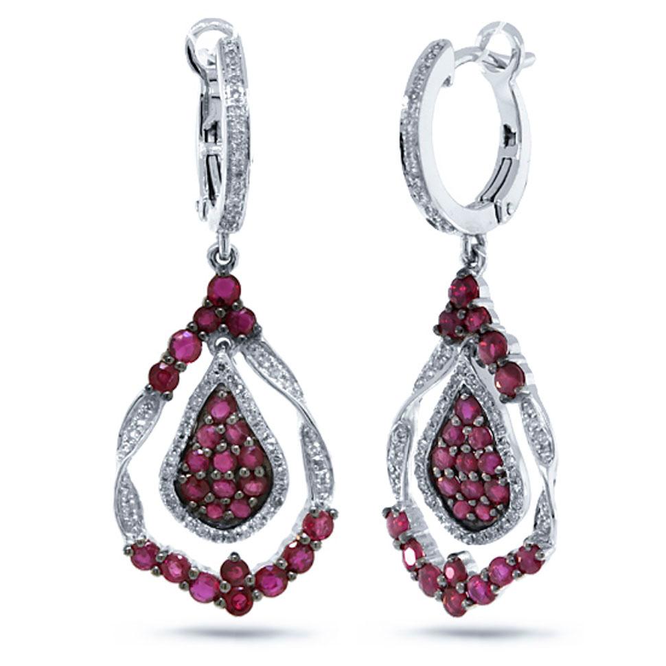 Diamond & 1.89ct Ruby 14k White Gold Earring - 0.37ct