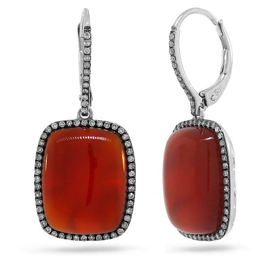 Diamond & 14.85ct Red Agate 14k White Gold with Black Rhodium Earring - 0.37ct