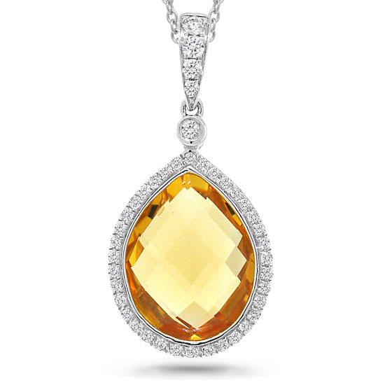 Diamond & 4.49ct Citrine 14k White Gold Pendant - 0.17ct
