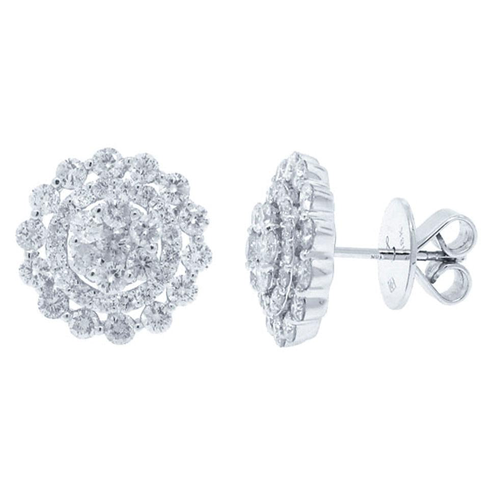 18k White Gold Diamond Cluster Stud Earring - 2.35ct