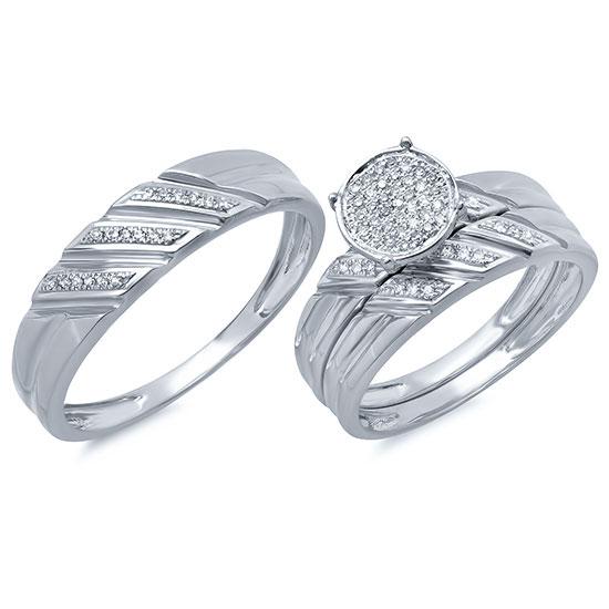 14k White Gold Diamond Trio Set Pave - 0.17ct
