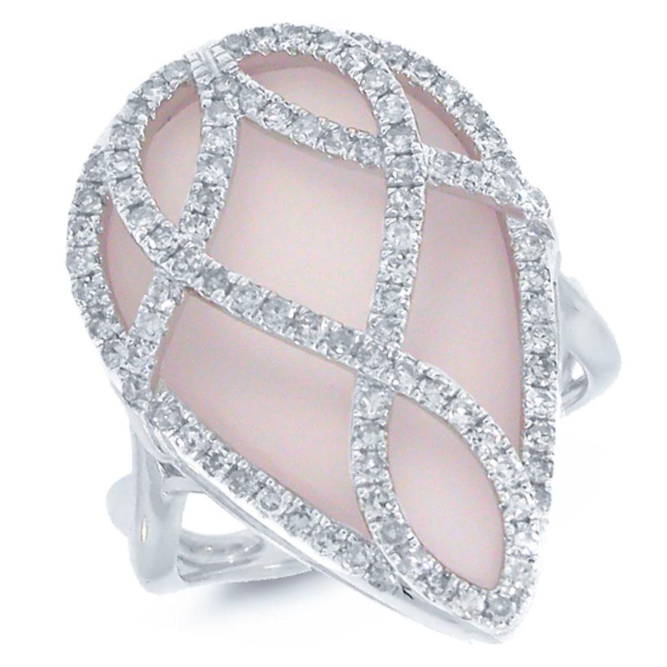 Diamond & 11.85ct Rose Quartz 14k White Gold Ring - 0.60ct