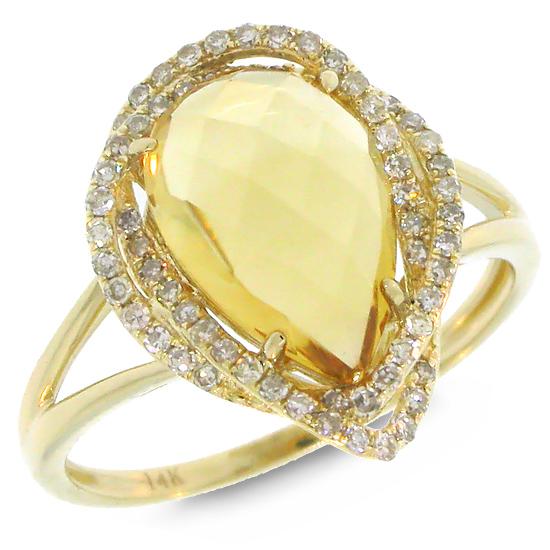 Diamond & 2.97ct Citrine 14k Yellow Gold Ring - 0.26ct