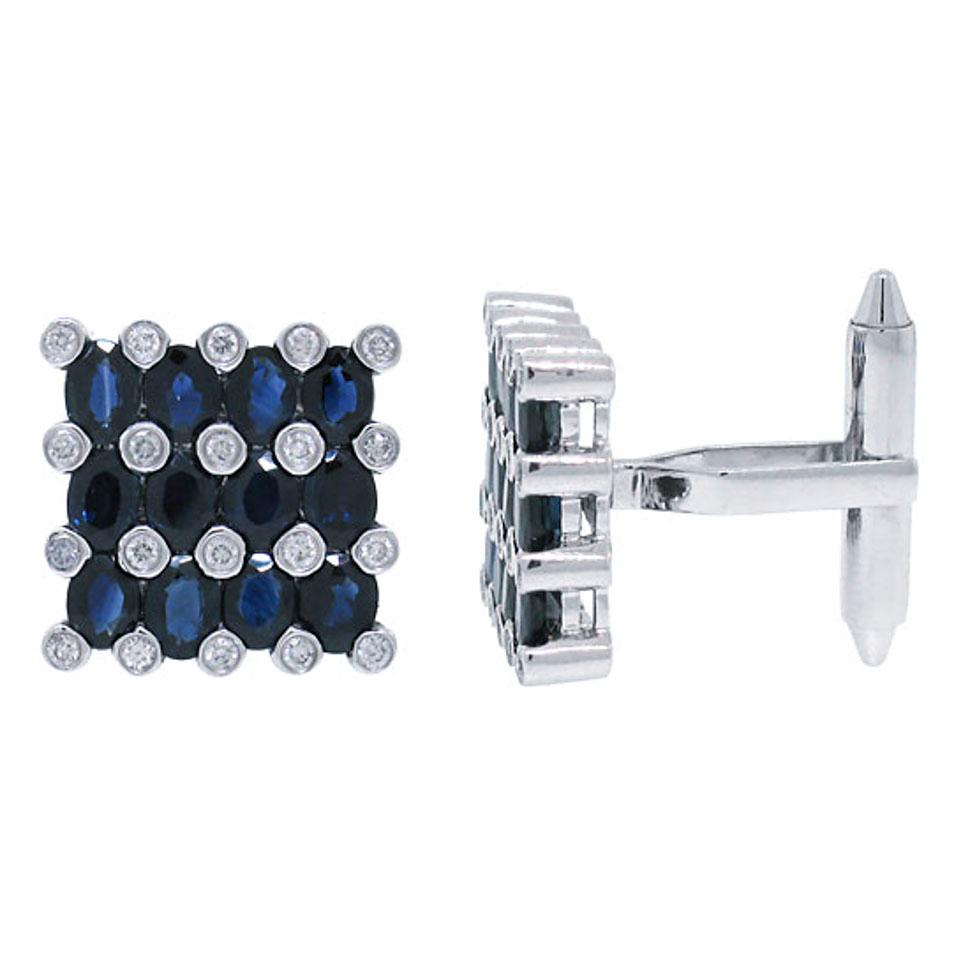 Diamond & 5.19ct Diffused Blue Sapphire 14k White Gold Cuff Link - 0.36ct