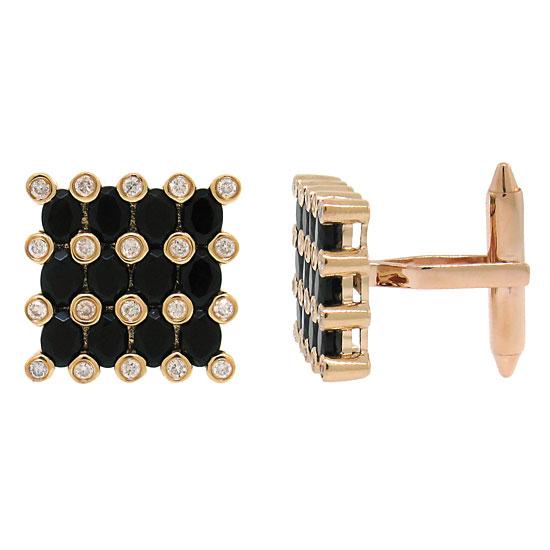 Diamond & 3.30ct Black Agate 14k Rose Gold Cuff Link - 0.36ct