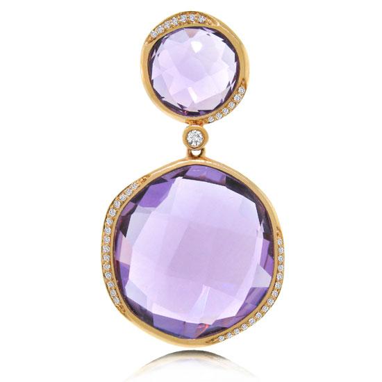 Diamond & 27.20ct Amethyst 14k Rose Gold Pendant - 0.18ct
