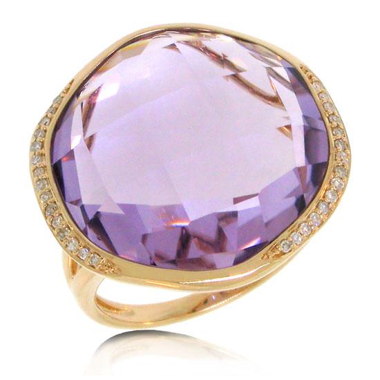 Diamond & 20.31ct Amethyst 14k Rose Gold Ring - 0.11ct