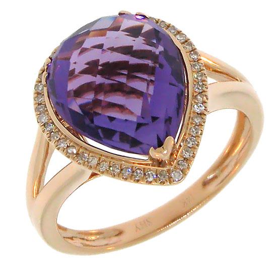 Diamond & 4.44ct Amethyst 14k Rose Gold Ring - 0.11ct