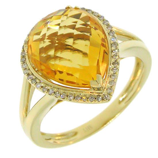 Diamond & 4.47ct Citrine 14k Yellow Gold Ring - 0.11ct