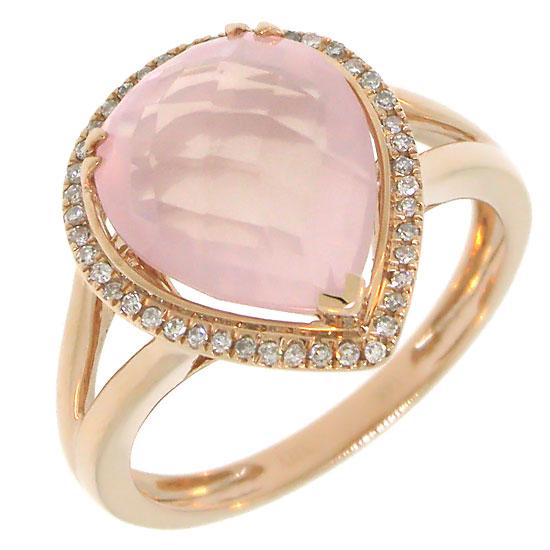Diamond & 4.73ct Rose Quartz 14k Rose Gold Ring - 0.11ct