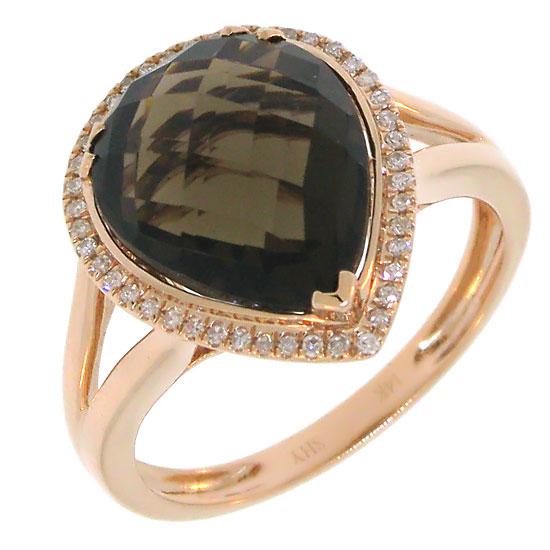 Diamond & 4.63ct Smokey Quartz 14k Rose Gold Ring - 0.11ct