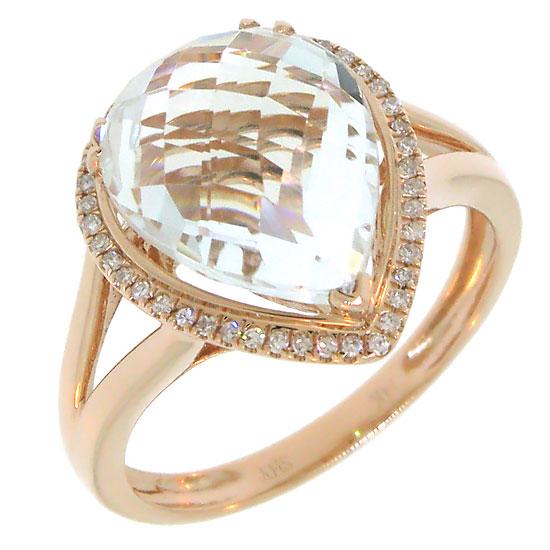 Diamond & 6.05ct White Topaz 14k Rose Gold Ring - 0.11ct