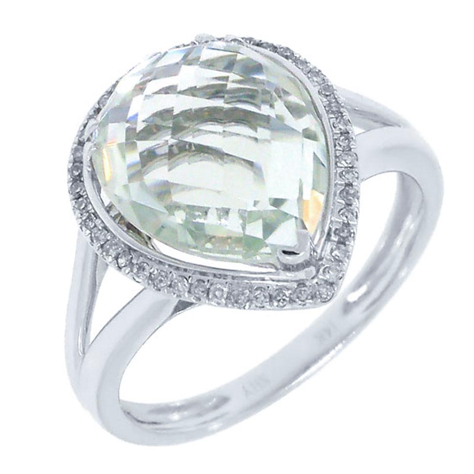 Diamond & 4.75ct Green Amethyst 14k White Gold Ring - 0.11ct