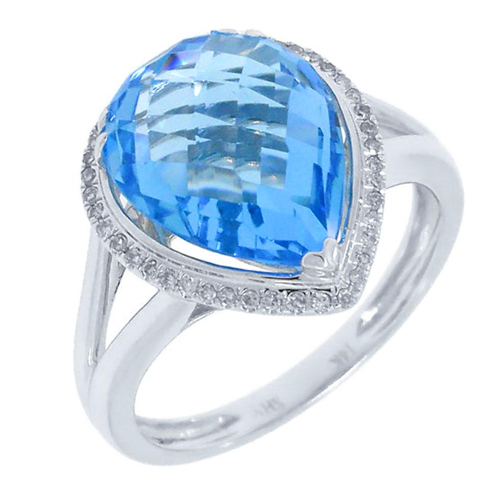 Diamond & 6.00ct Blue Topaz 14k White Gold Ring - 0.11ct