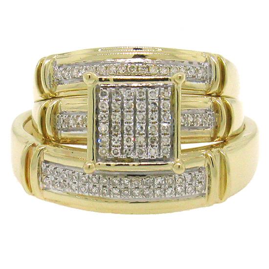 14k Yellow Gold Diamond Trio Set Pave - 0.22ct