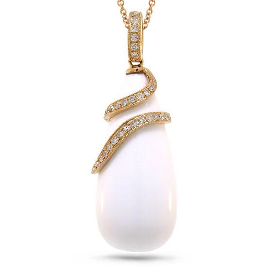 Diamond & 36.90ct White Agate 14k Rose Gold Pendant - 0.24ct