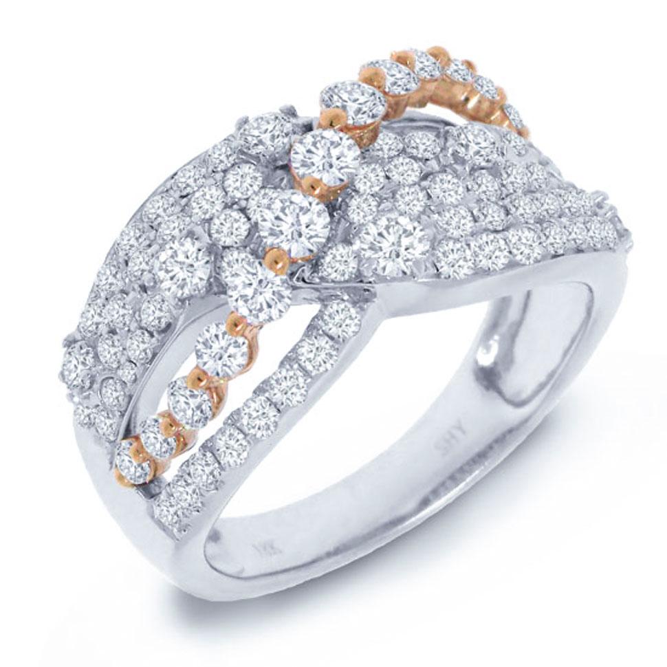18k Two-tone Rose Gold Diamond Bridge Ring - 1.51ct