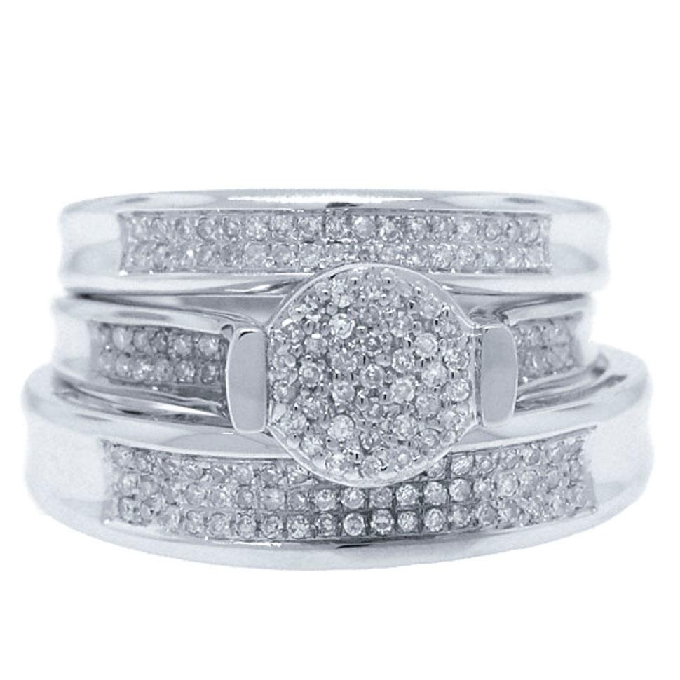 14k White Gold Diamond Trio Set Pave - 0.39ct