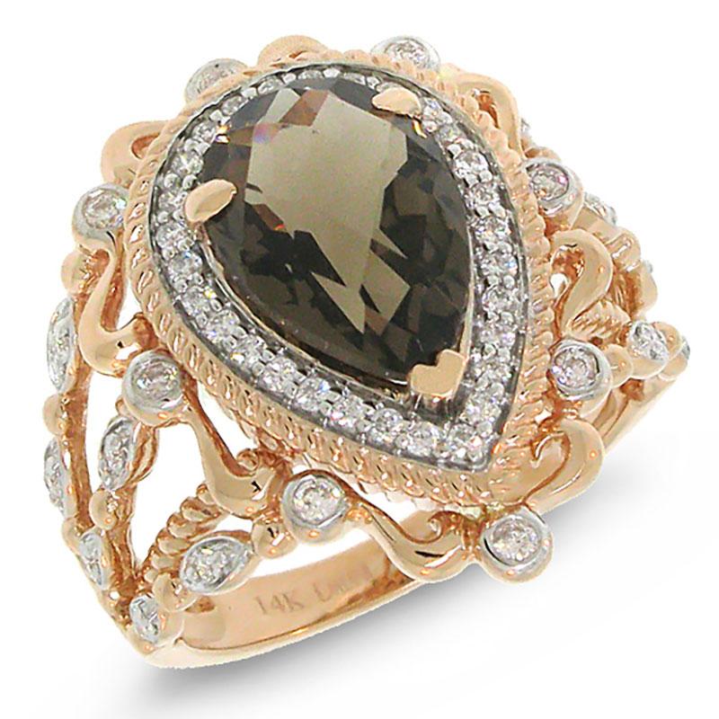 Diamond & 2.88ct Smokey Topaz 14k Two-tone Rose Gold Ring - 0.35ct