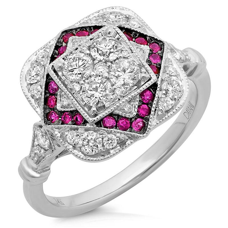 Diamond & 0.21ct Ruby 14k White Gold Ring - 0.75ct