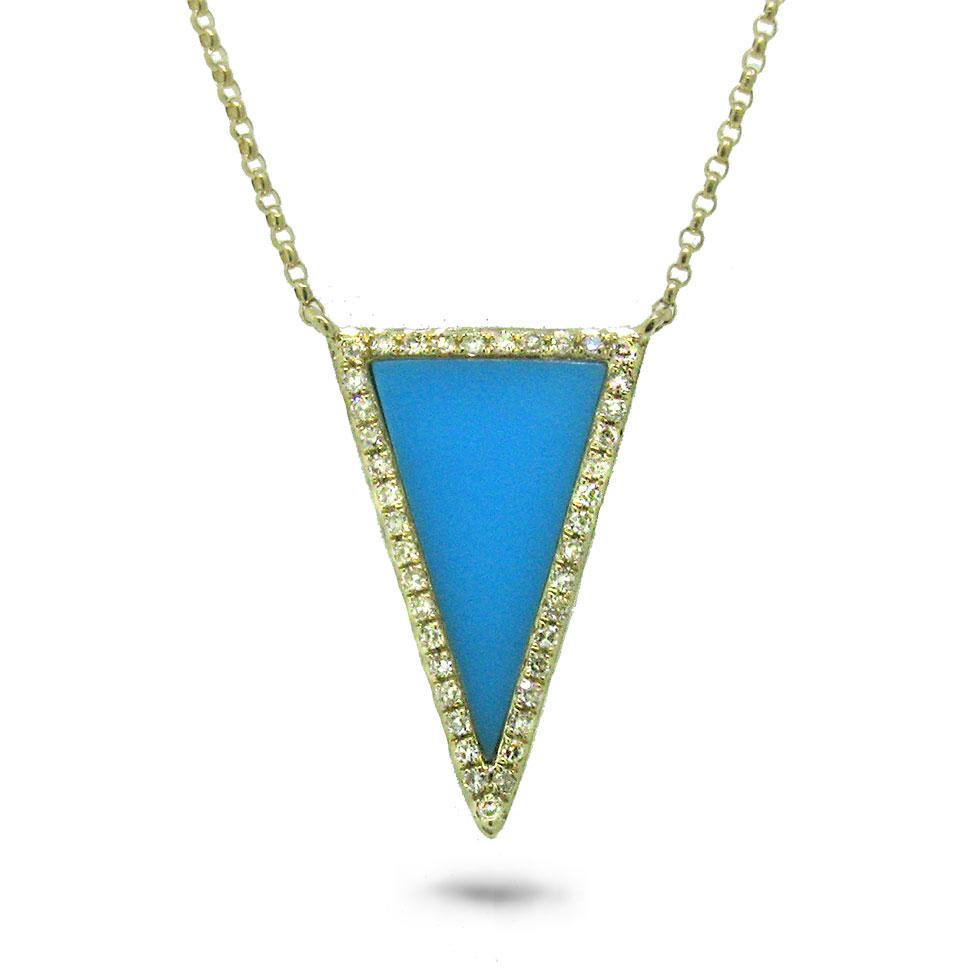 Diamond & 0.70ct Composite Turquoise 14k Yellow Gold Necklace
