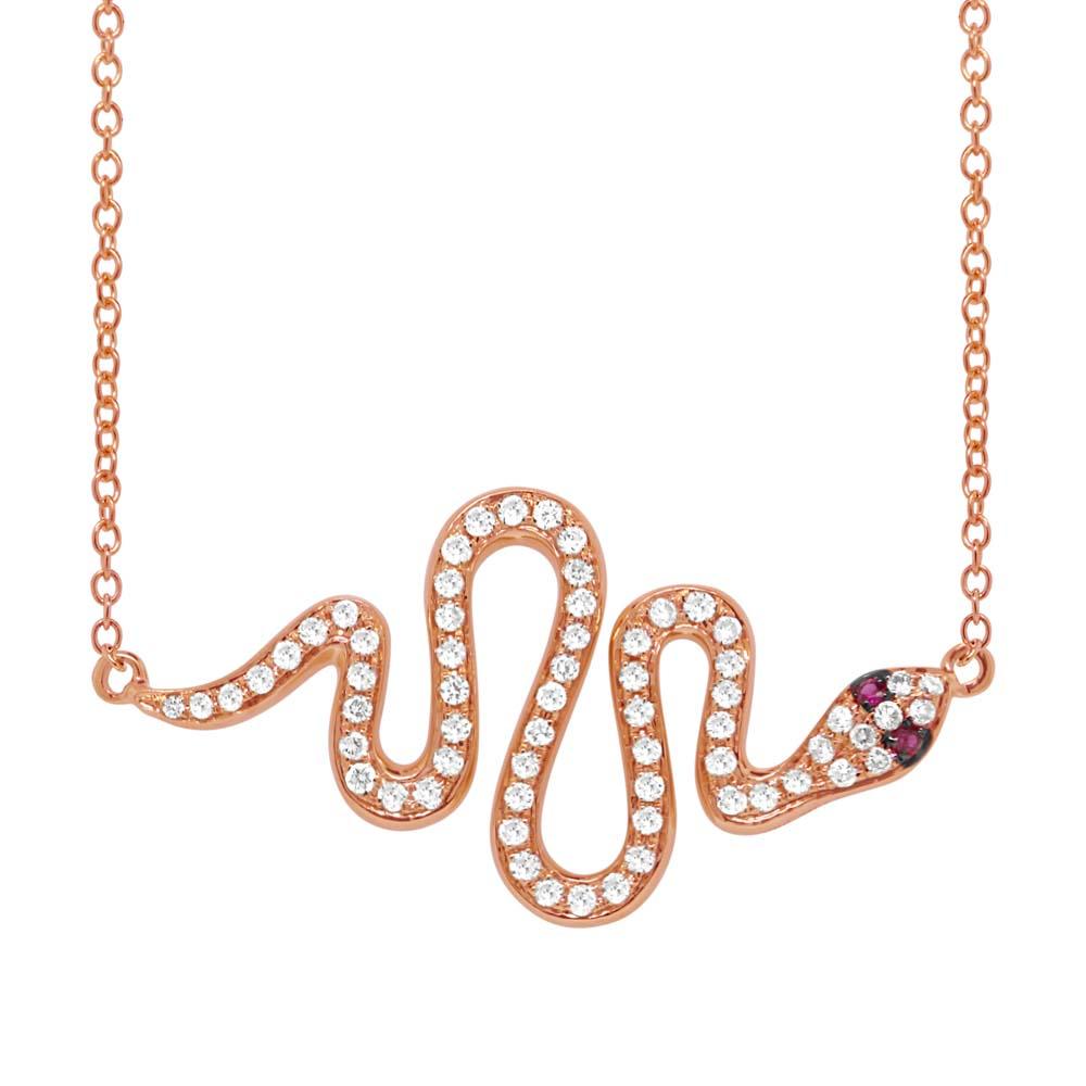 Diamond & 0.02ct Ruby 14k Rose Gold Snake Necklace