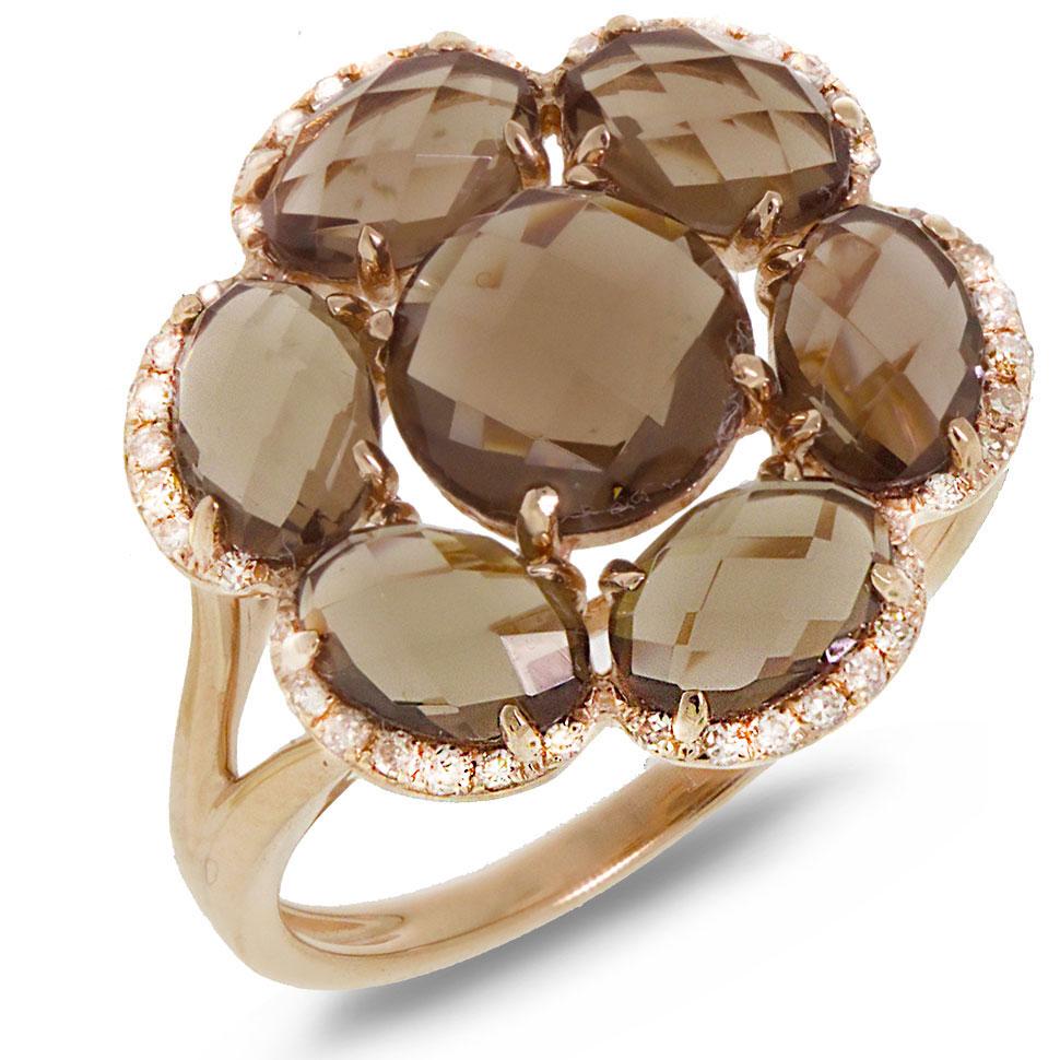 Diamond & 3.80ct Smokey Topaz 14k Rose Gold Ring - 0.14ct