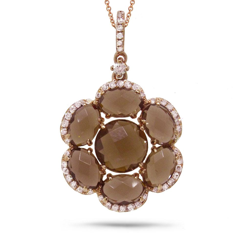 Diamond & 3.82ct Smokey Topaz 14k Rose Gold Pendant - 0.20ct