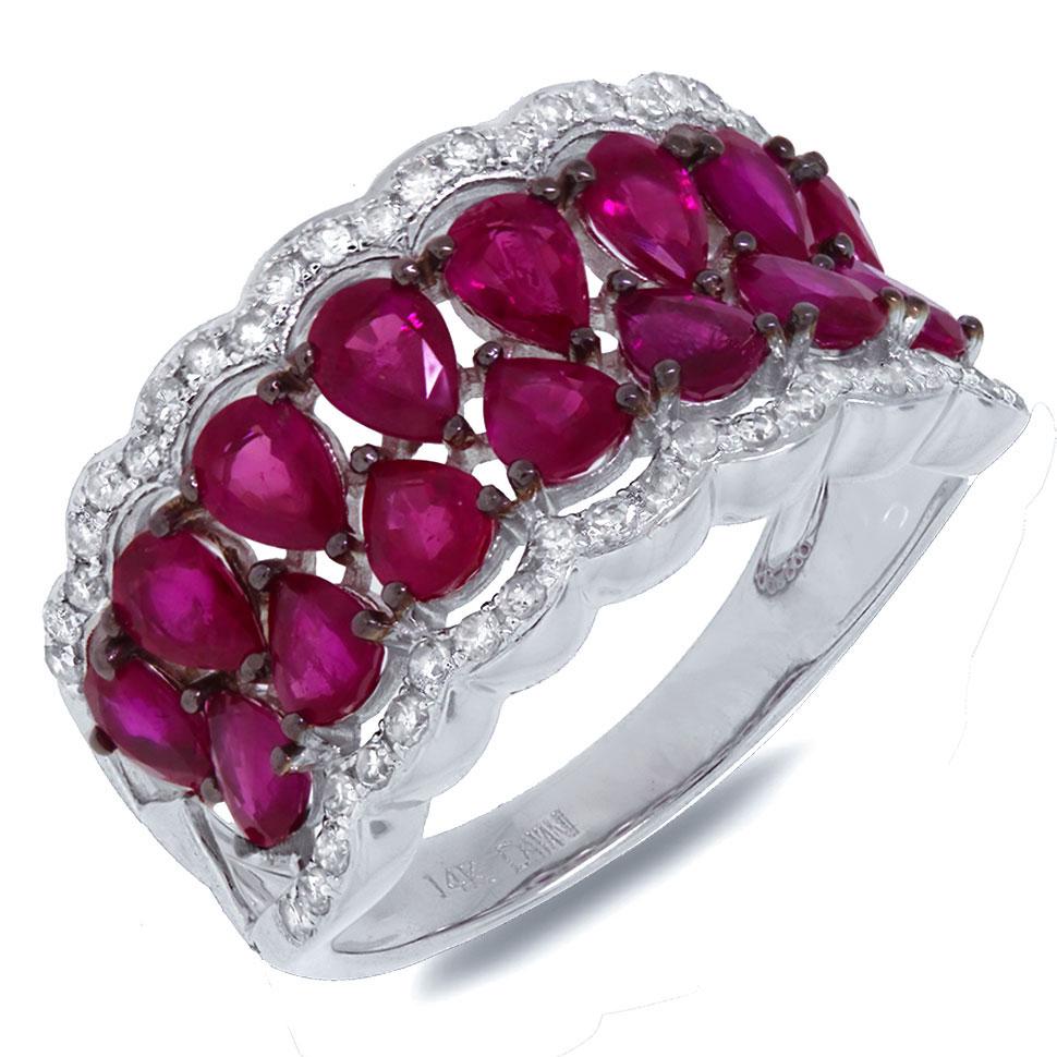 Diamond & 3.01ct Ruby 14k White Gold Ring - 0.29ct