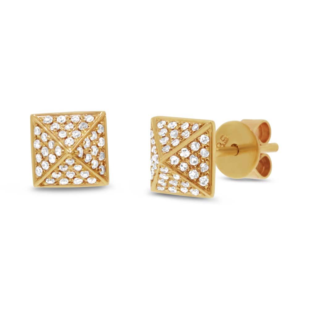 14k Yellow Gold Diamond Pave Pyramid Earring - 0.18ct