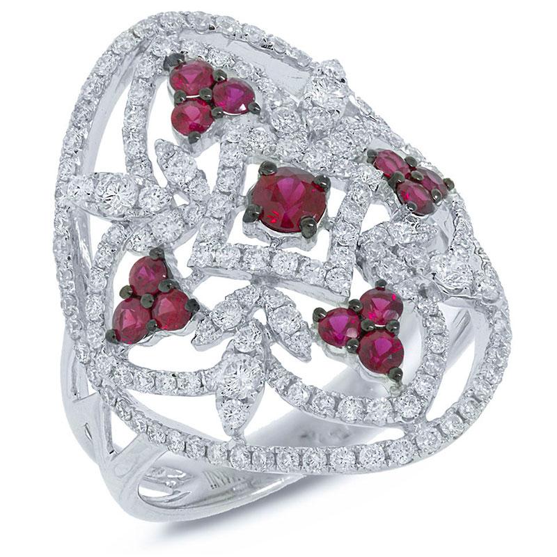 Diamond & 0.65ct Ruby 14k White Gold Ring - 1.10ct