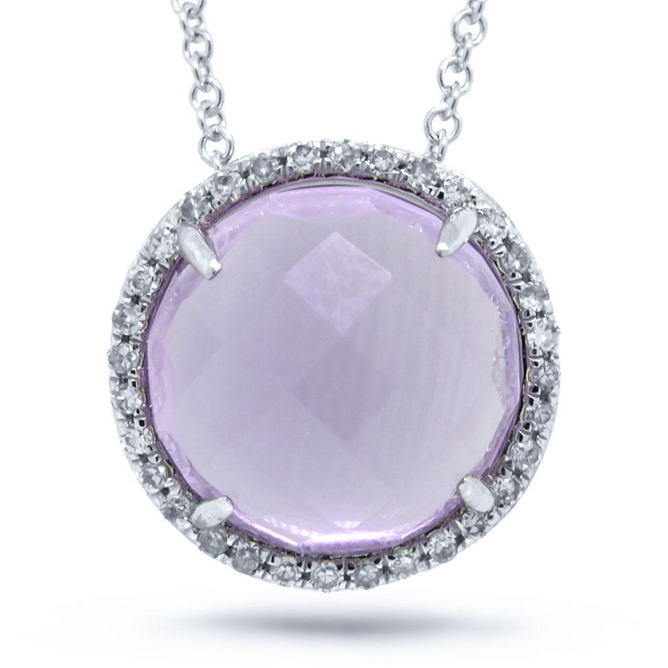 Diamond & 3.48ct Amethyst 14k White Gold Pendant - 0.10ct