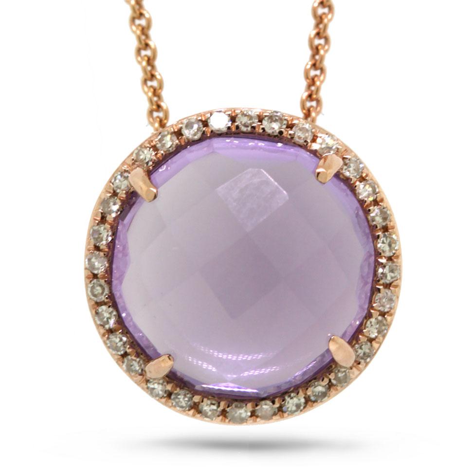 Diamond & 3.48ct Amethyst 14k Rose Gold Pendant - 0.10ct