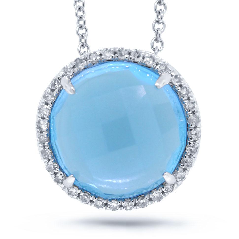 Diamond & 4.58ct Blue Topaz 14k White Gold Pendant - 0.10ct