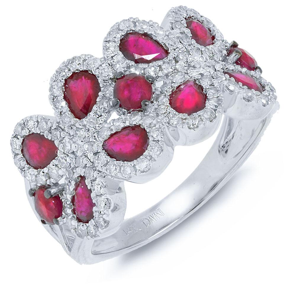 Diamond & 1.95ct Ruby 14k White Gold Ring - 0.58ct
