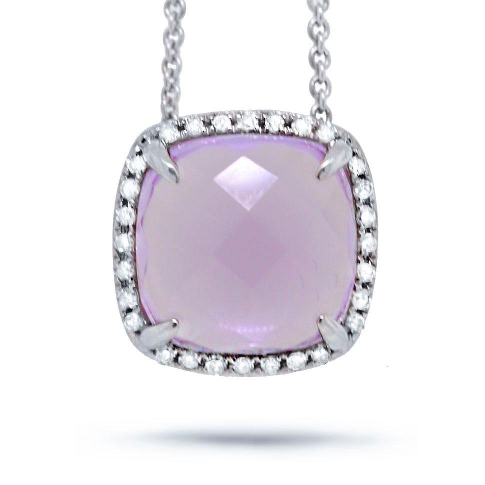 Diamond & 2.76ct Amethyst 14k White Gold Pendant - 0.09ct